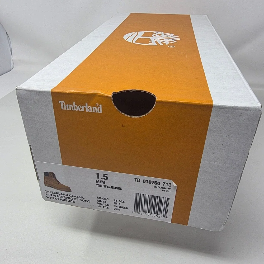 Timberland Classic 6 Inch Waterproof Boot Youth 1.5 Wheat Nubuck TB 010760 713